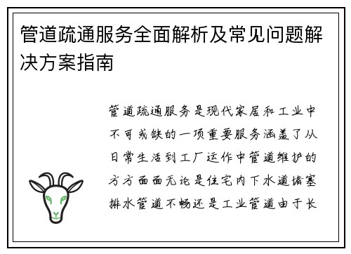 管道疏通服务全面解析及常见问题解决方案指南